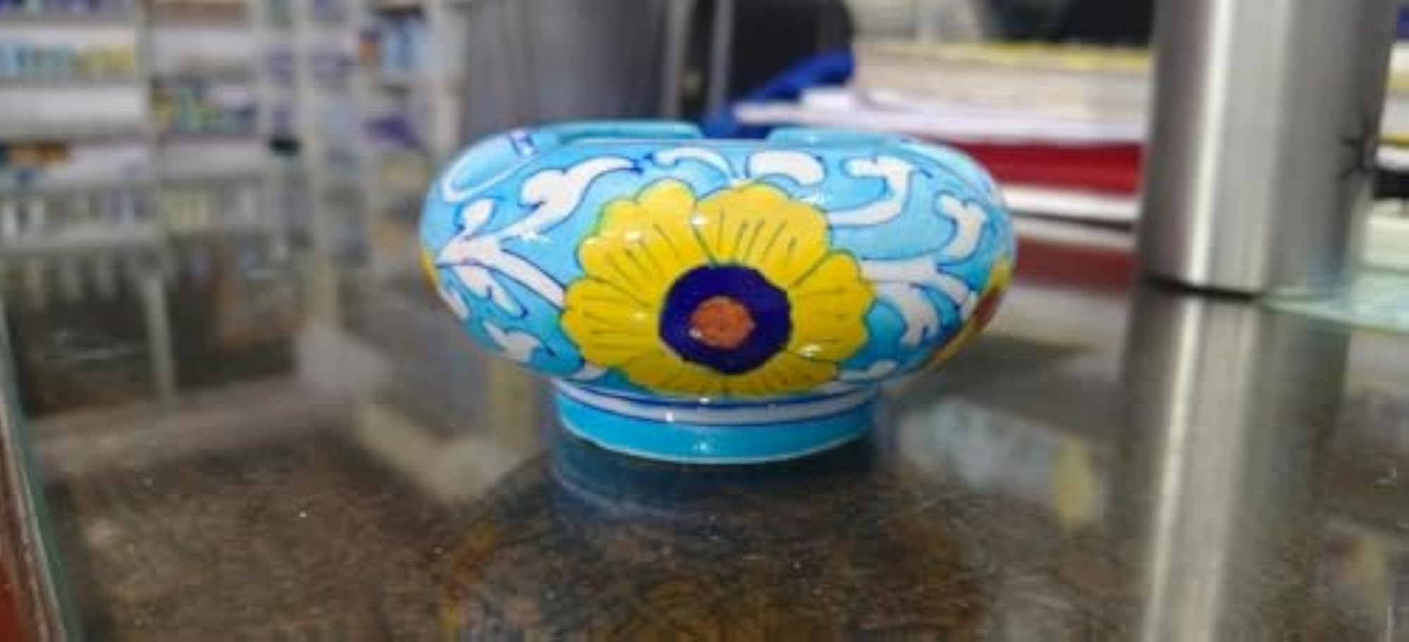Handcrafted Ceramic Ashtray with Floral Design